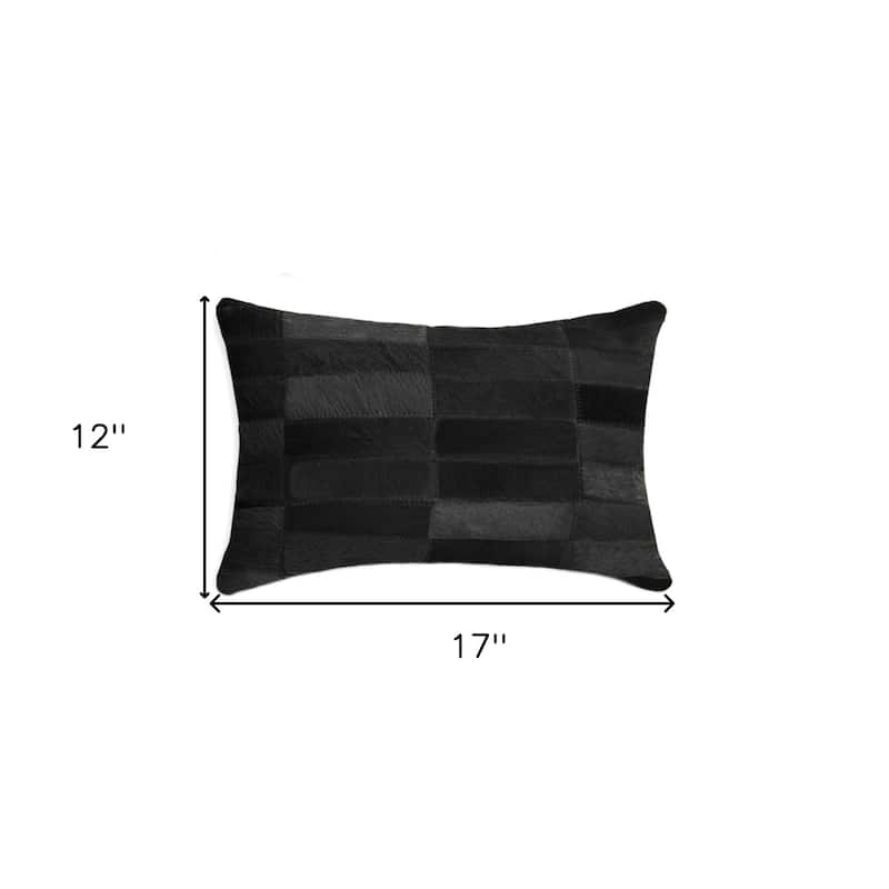 12" X 20" Black Patchwork Cowhide Lumbar Throw Pillow