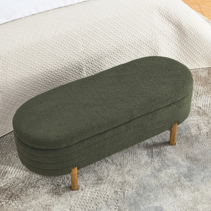 Ottoman Oval Storage Bench,Rubber Wood Legs
