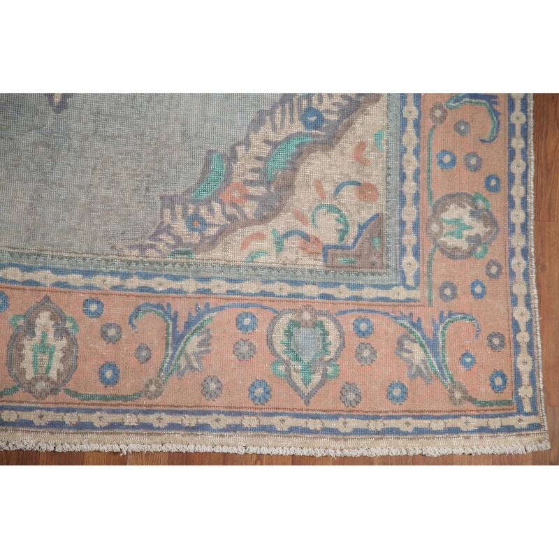 Hand Knotted Oriental 100% Wool Carpet Traditional Medallion Greys & Charcoal Tabriz Area Rug - 9' 6'' X 6' 9''