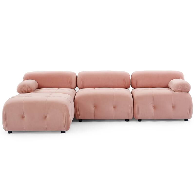 93" Velvet Modular Sectional Sofa with Button Tufted Design, Reversible Ottoman and DIY Combination