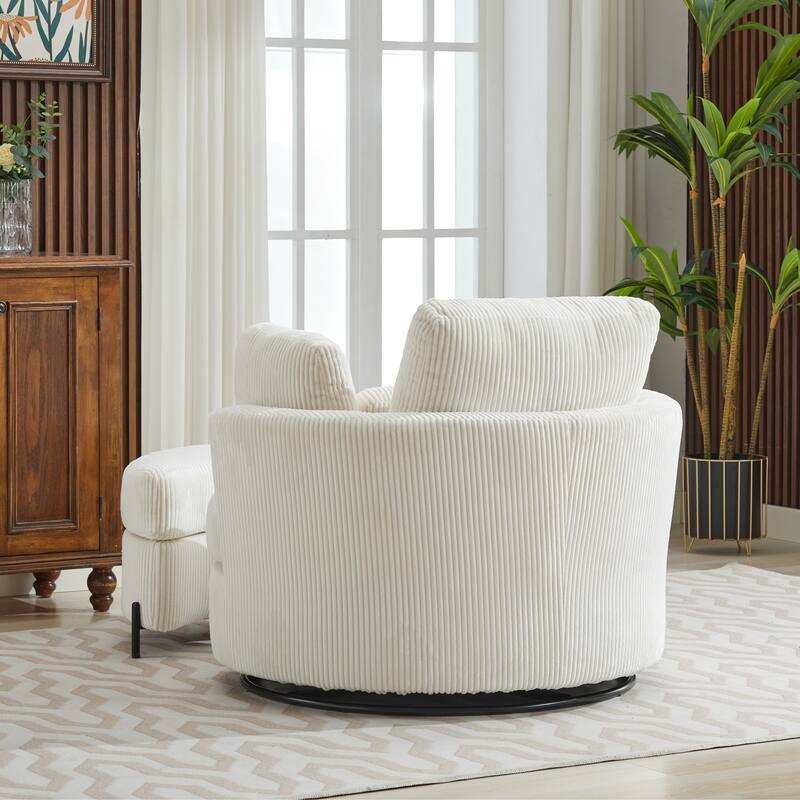 42.3"W Upholstered Swivel Accent Chair with 4 Pillows and Half-Moon Storage Ottoman