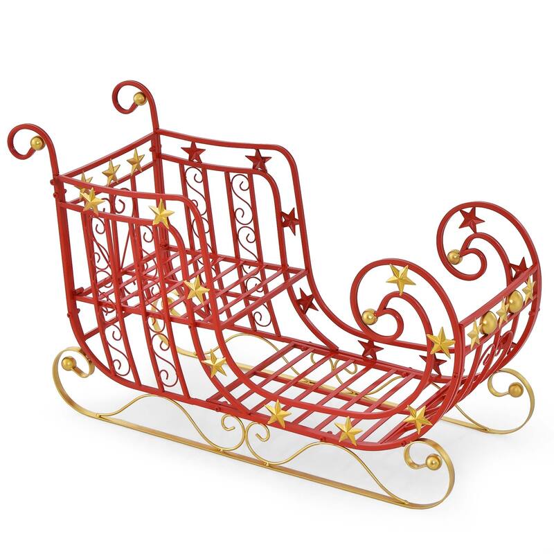 Costway Red Santa Sleigh with Large Cargo Area for Gifts Metal - See Details