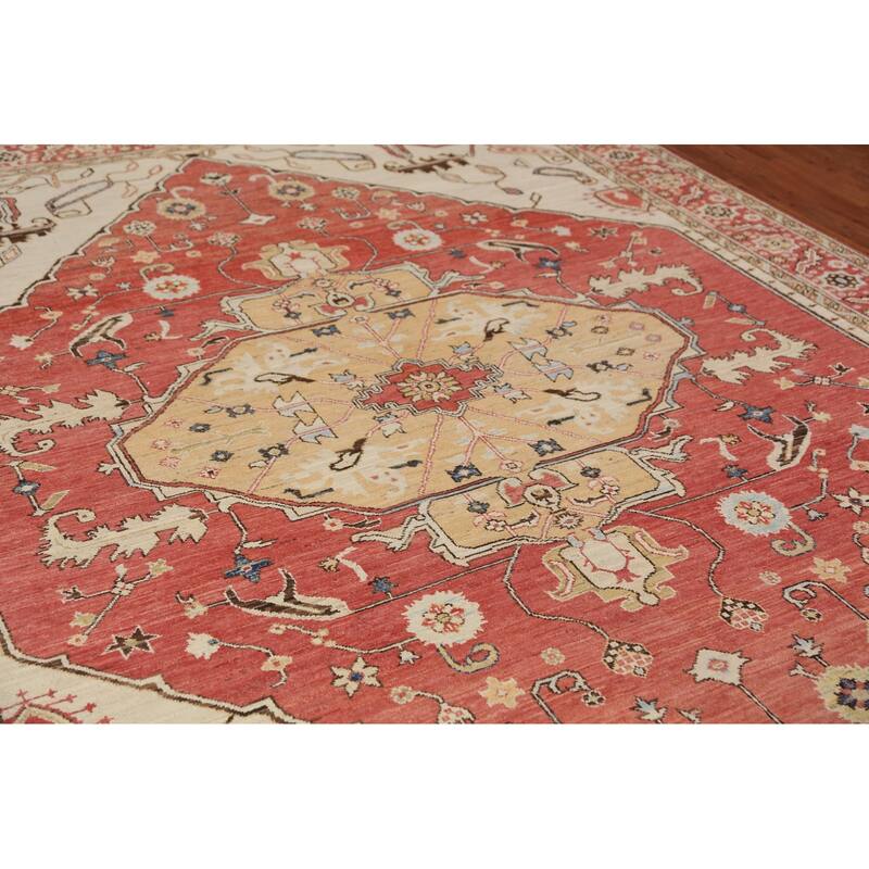 Oriental Heriz Serapi Rug Hand-Knotted Orange Wool Carpet - 8'0"x 10'6"