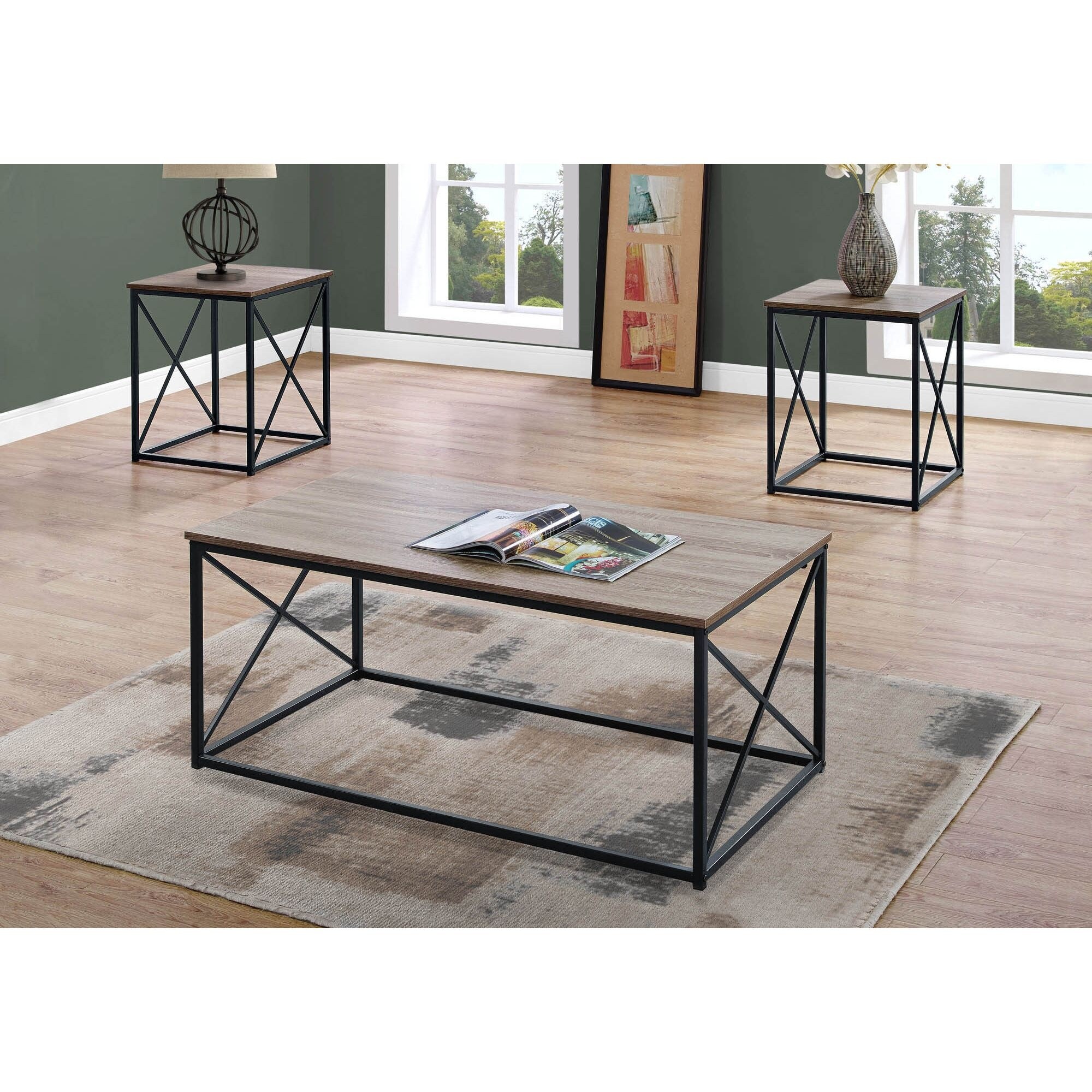 Shop Offex 3pc Contemporary Living Room Coffee And End Table Set Dark Taupe Black Overstock 31718130