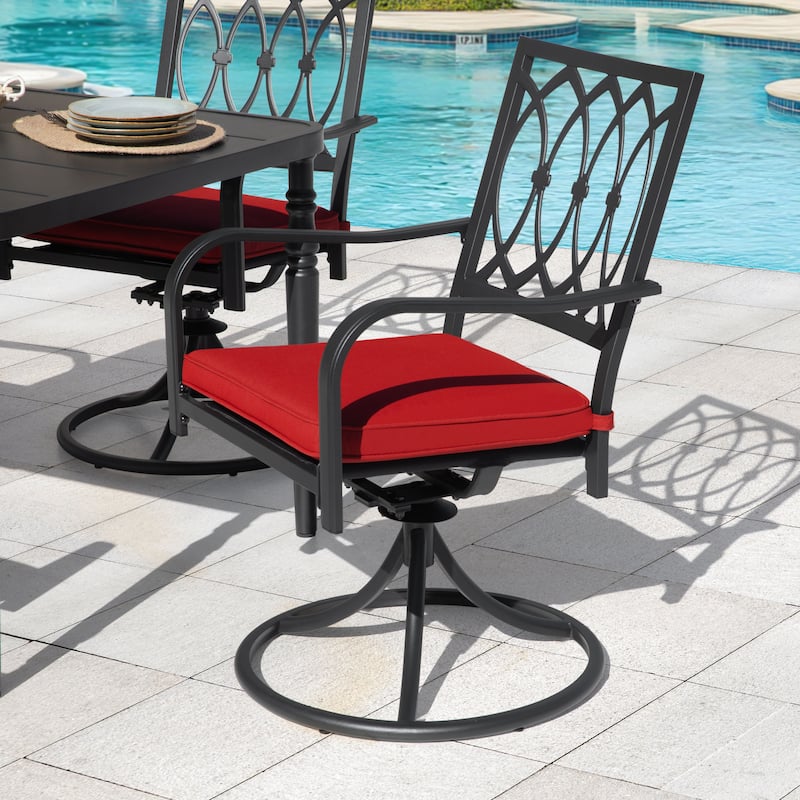 Metal Patio Dining Set with Umbrella Hole, Swivel Chairs with Cushions
