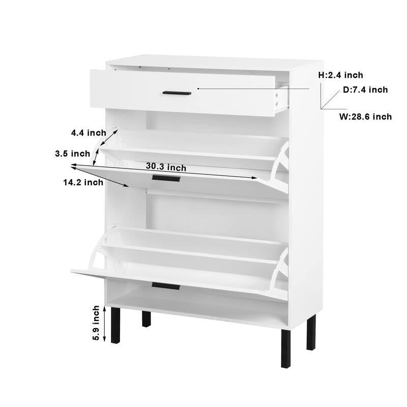 Shoe Cabinet with 2 Flip Drawers, Slim Hidden Shoe Storage Cabinet, Shoe Rack Storage Organizer with Drawers & Metal Legs