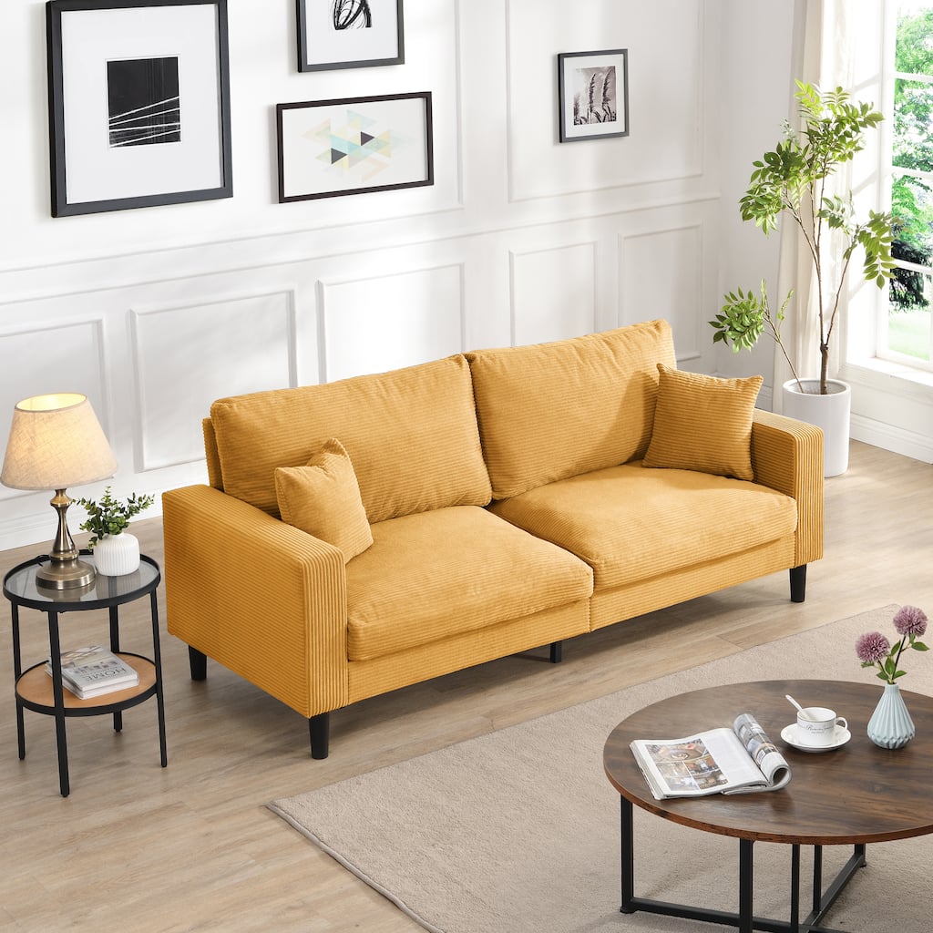Living Room Sofa Couch with 2 Pillows, 74" 3-Seater Sofa Orange Accent Couch Settee 3-Seater Sofa Couch
