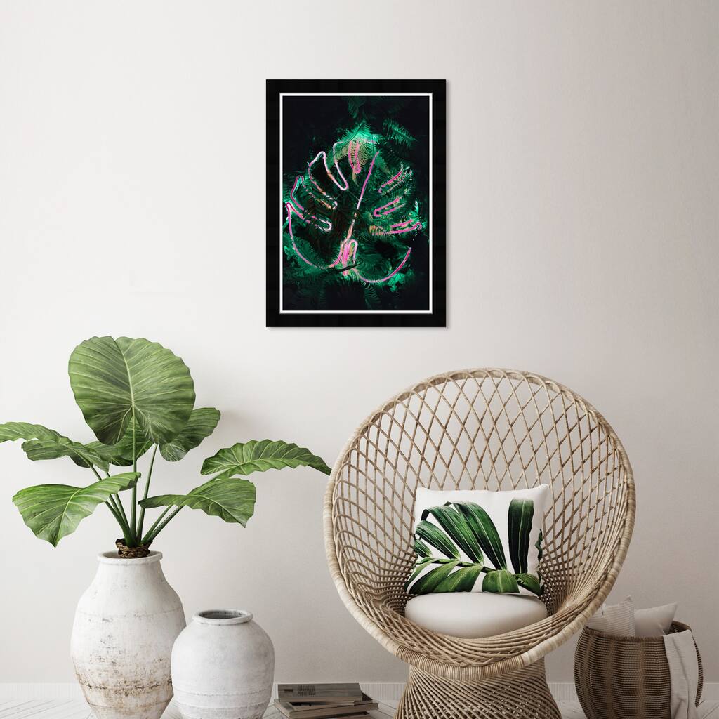 Wynwood Studio Prints Floral and Botanical Neon Monstera Pink and Neon Pink Tropical Wall Art Canvas Print