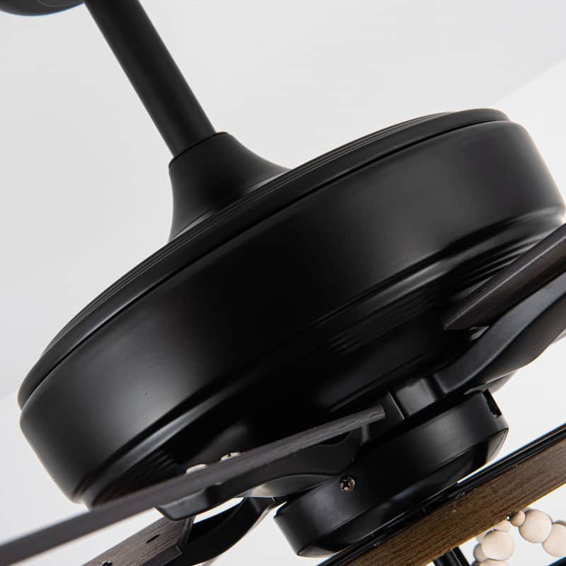 52" Farmhouse Wooden Beaded Black Ceiling Fan with Remote