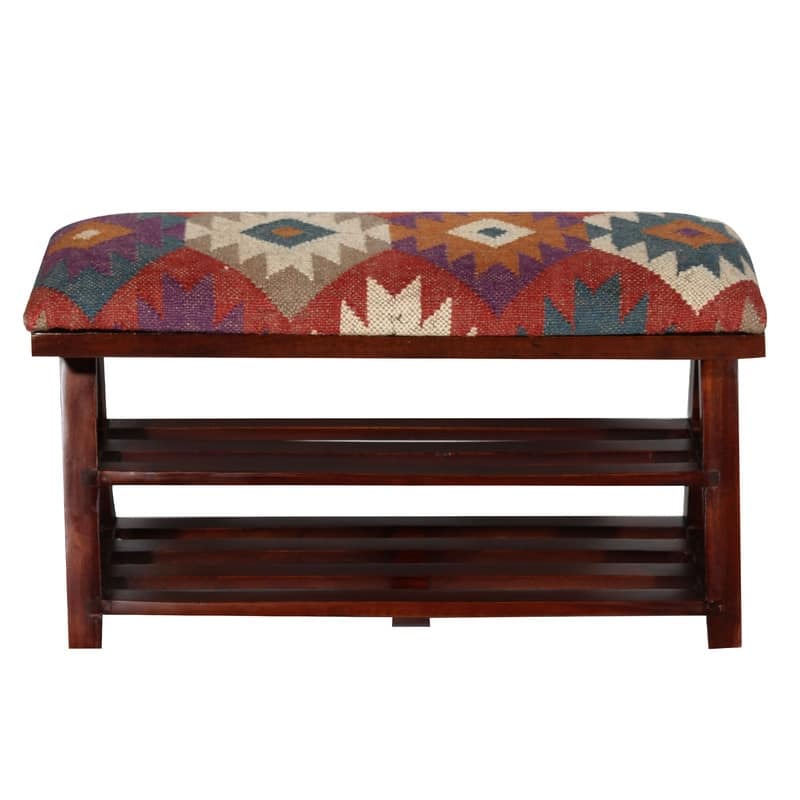 HERAT ORIENTAL Handmade Kilim Upholstered Bench - 12.5"x16"x30"