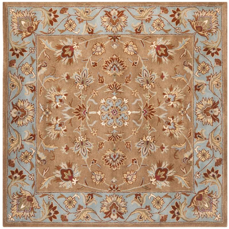 SAFAVIEH Handmade Heritage Heritage Bloom Brown/ Blue Wool Rug - 6' x 6' Square - Beige/Blue - Square/Runner