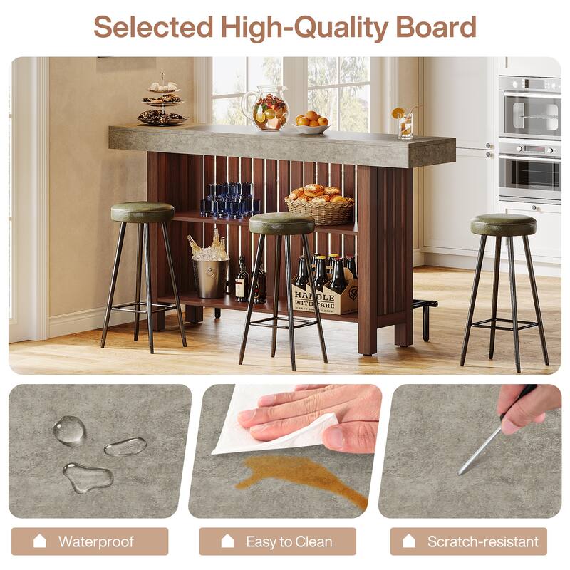 Home Bar Unit, Modern 2-Tier Bar Table with Footrest - 15.75"D x 62.99"W x 41.54"H