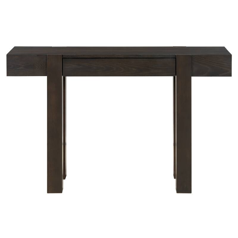 Rustic Minimalist Console Table with Hidden Drawer, Side Power Outlet, Wood Entryway Table for Entryways, Living Rooms