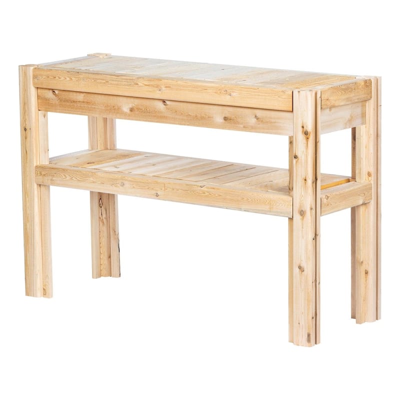 Cedar Wood 2-Tier Multipurpose Shelving Unit with Adjustable Shelf for Home and Workshop - 44”L x 16”W x 30”H