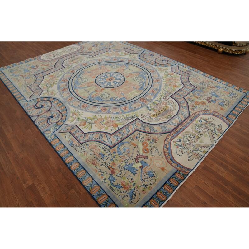 Hand-knotted Traditional Wool Beige Geometric Oriental Area Rug - 11' 9'' X 8' 9''