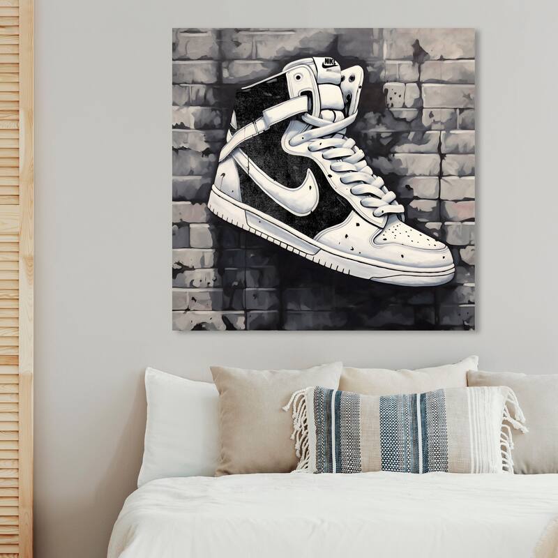 Wynwood Studio Fashion and Glam Brick Wall Sneaker Black and Modern & Contemporary Wall Art Canvas Print - 40 x 40