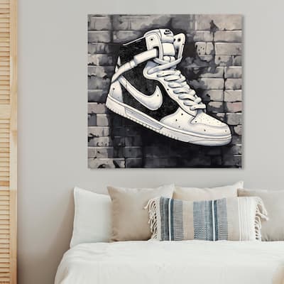 Wynwood Studio Fashion and Glam Brick Wall Sneaker Black and Modern & Contemporary Wall Art Canvas Print