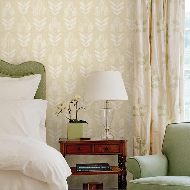 Florals & Flowers Gores Garland Light Blue Block Tulip 33' L X 20.5 W Wallpaper Roll - Wheat