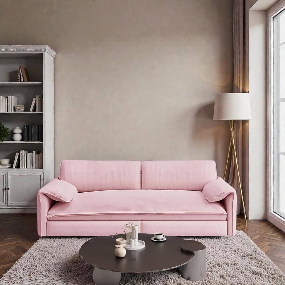 66" Pull Out Sofa Bed, 3-in-1 Convertible Queen Sleeper Sofa with Side Storage, Velvet Loveseat for Living Room Apartment