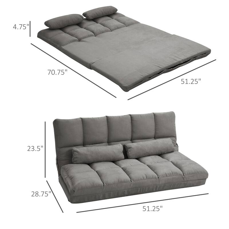Dark Gray Modern 51.3" Folding Upholstered Loveseat Chaise Lounges Chair with 2 Pillows and Adjustable Backrest