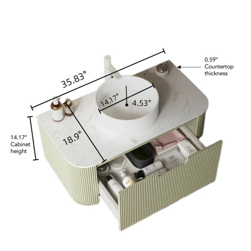 Modland Wall Mounted 24/30/36inch Bathroom Vanity Vessel Sink Combo Cabinet Vanity Set, Floating Vanity ror Bathroom