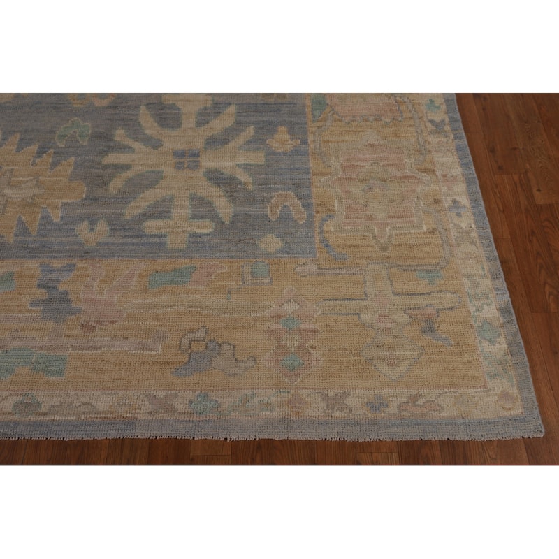 Vegetable Dye Blue Oushak Turkish Area Rug Hand-Knotted Wool Carpet - 8'3"x 10'3"