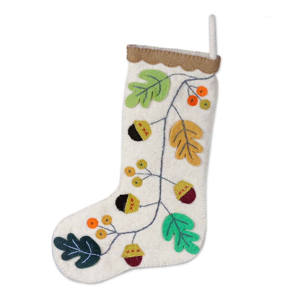 Novica Handmade Leaves Of The Season Wool Felt Christmas Stocking