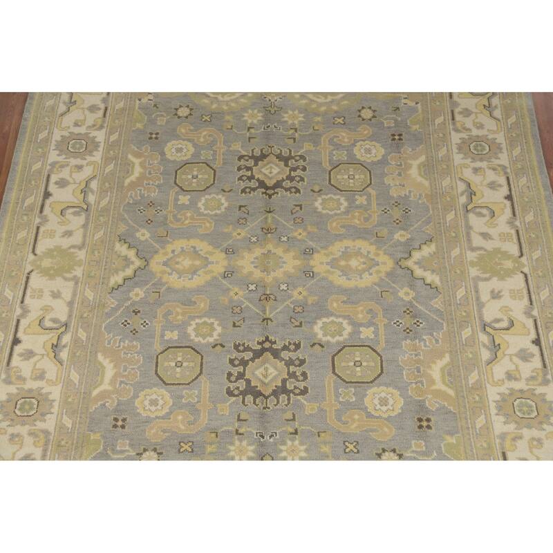 Silver Gray Oushak Indian Area Rug Handmade Oriental Wool Carpet - 7'10" x 9'11"