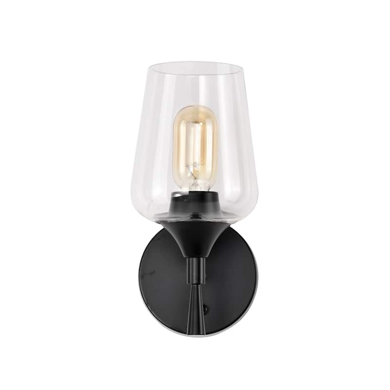 Matte Black 1-Light Indoor Wall Sconce with Clear Glass Shade