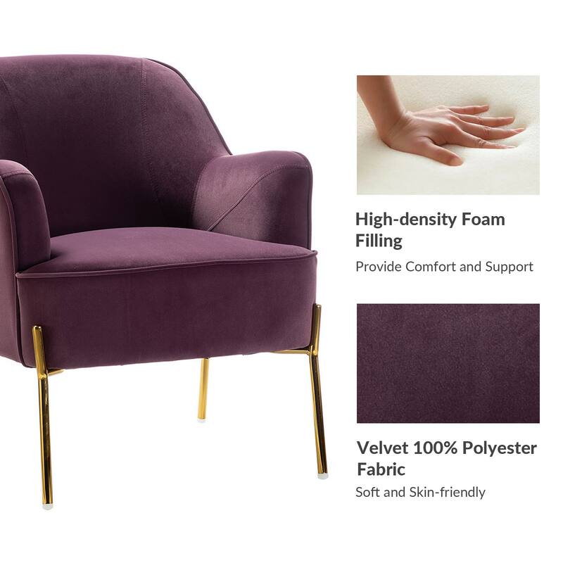 Nora Modern Velvet Accent Chair with Golden Metal Legs Set of 2 by HULALA HOME