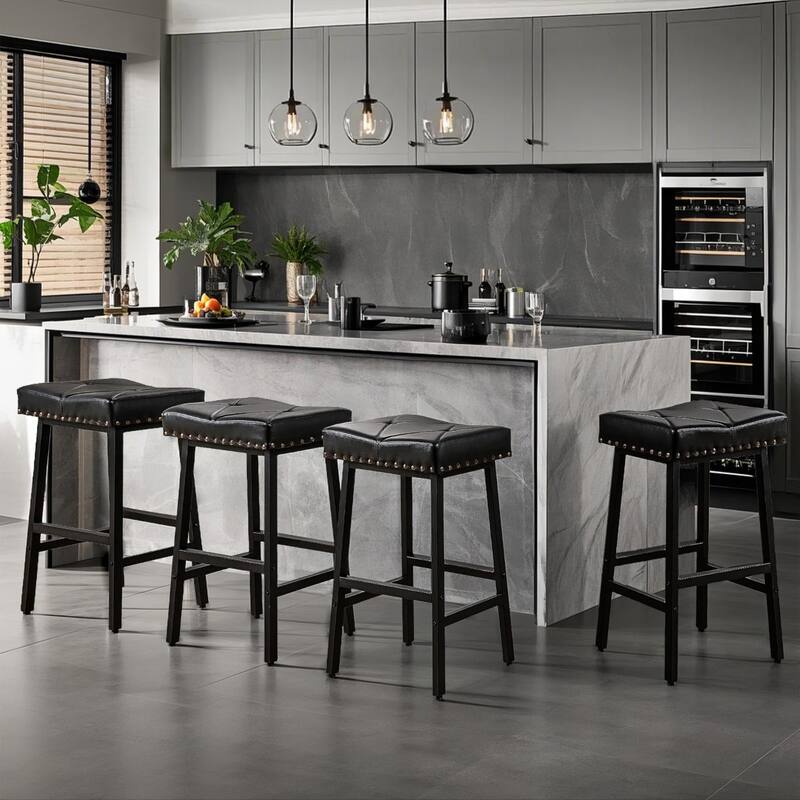 Javlergo Bar Stools Set of 2 Upholstered Backless Saddle Stools Counter Height Stools with Metal Legs