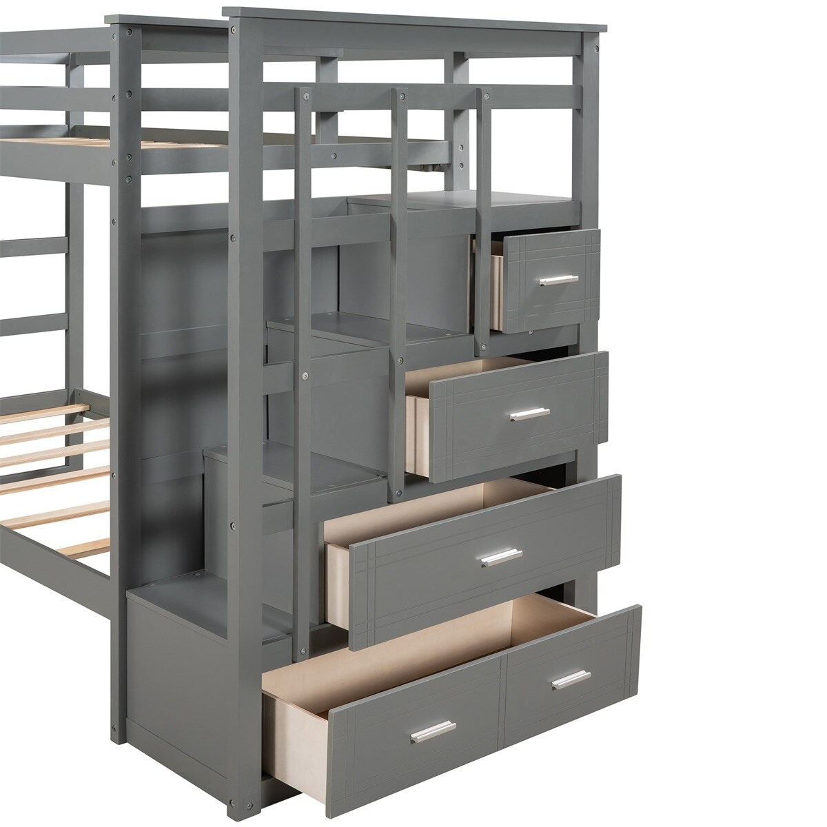 Harper & bright designs twin over twin wood bunk bed with online trundle and drawers
