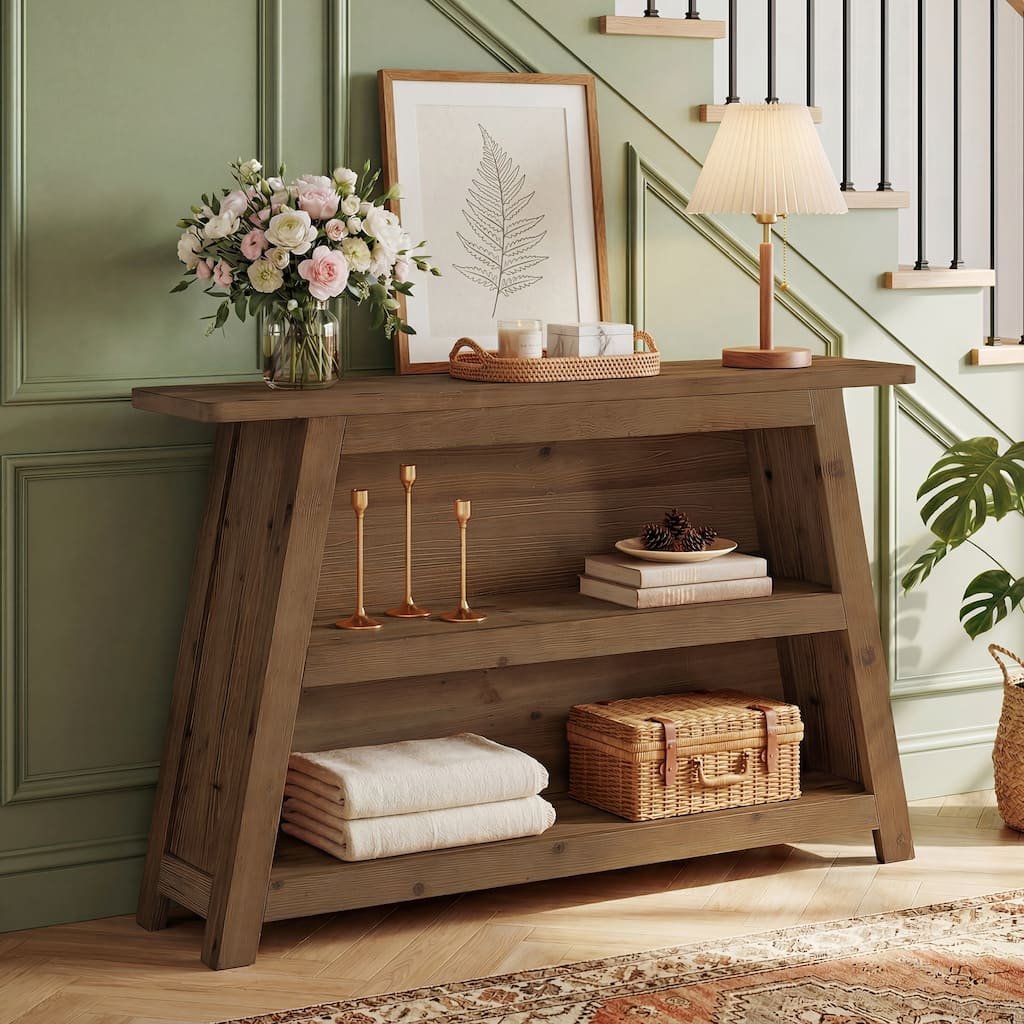Solid Wood Console Table, Entryway Table with Storage Shelves, Sofa Table for Hallway, Living Room, Foyer, Entrance