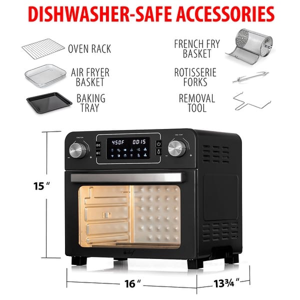dimension image slide 4 of 3, Deco Chef 24QT Stainless Steel Countertop Toaster Air Fryer Oven