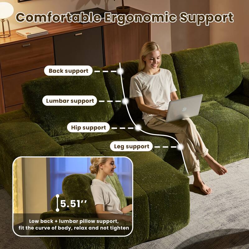 HOOOWOOO Modern Sparkly Velvet Fabric Chaise Sofa Couch with Ottoman