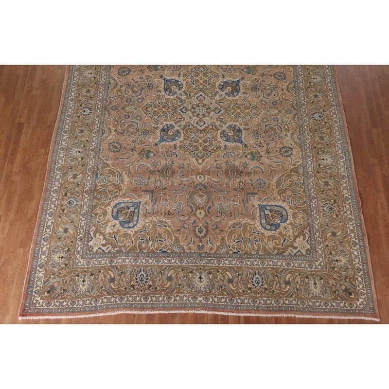 Hand Knotted Oriental 100% Wool Carpet Traditional Floral Oranges & Rust Mashad Area Rug - 13' 0'' X 9' 7''