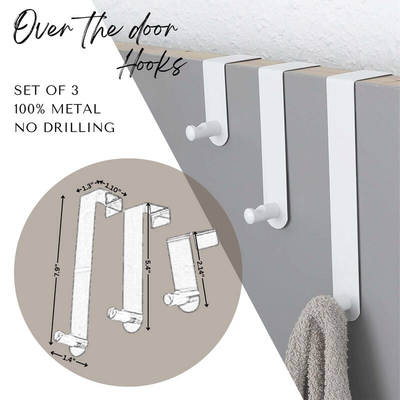 Adjustable Over The Door Hooks - 3-Piece Door Hanger Set for Clothing and Accessories