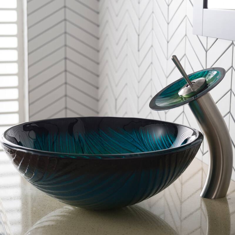 Kraus Bathroom Combo - 17" Nei Glass Vessel Bathroom Sink with Vessel