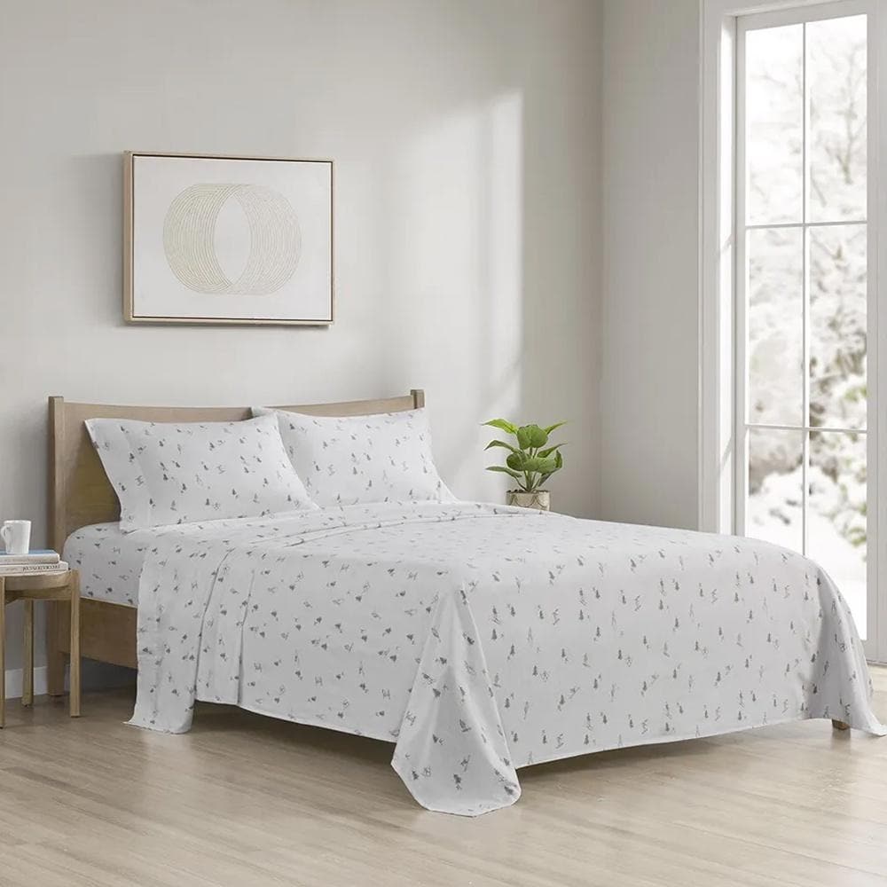 Twin XL Cozy Cotton Flannel Printed Deep Pocket Sheet Set Grey Skiers Bed Bath Beyond 40009446