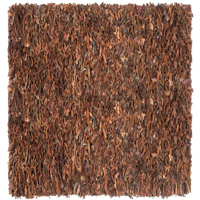 SAFAVIEH Handmade Leather Shag Carlijn Modern Decorative Rug - 6' x 6' Square - Saddle