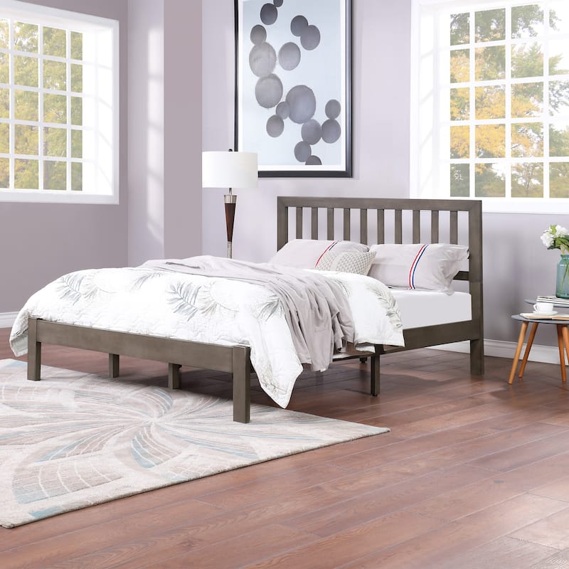 Acacia Wood Queen Size Platform Bed - Grey