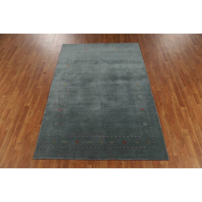 Hand Knotted Oriental 100% Wool Carpet Tribal Tribal Navy Blue & Blues Gabbeh Area Rug - 7' 8'' X 5' 0''