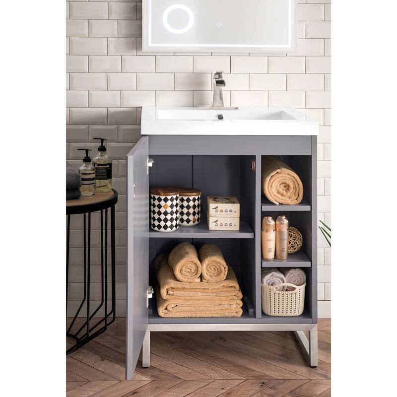 James Martin Vanities Alicante 24" Single Vanity Cabinet, Grey Smoke w/ White Glossy Composite Stone Top