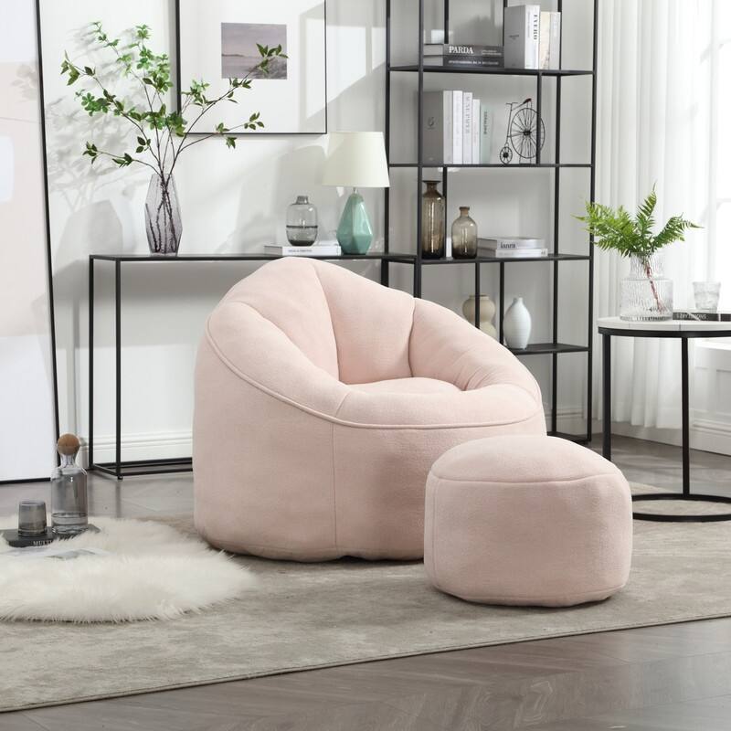 Compressed Foam Bean Bag Chair with Footrest - Plush Lounger for Modern Living Spaces - Pink