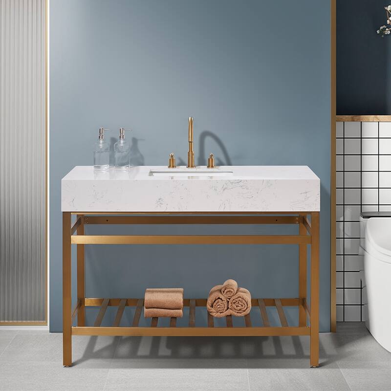 Altair Merano Stainless Steel Vanity Console with Stone Countertop, no Mirror