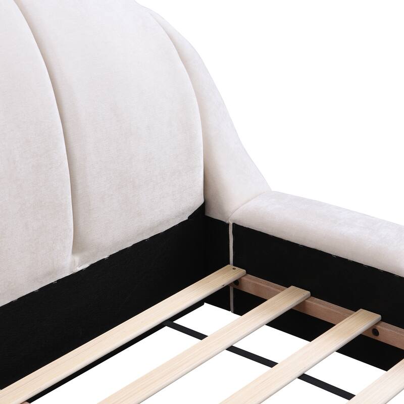 Christopher Knight Home - Alexander King Upholstered Platform Bed with Shell-Shape Headboard and Solid Wood Frame