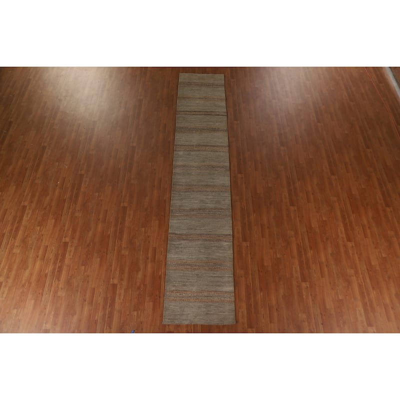 Modern Gabbeh Runner Rug Handmade Wool Carpet - 2'7"x 13'3"