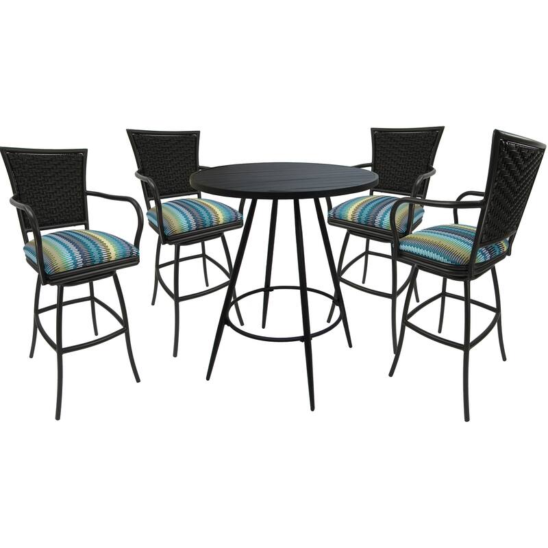 Outdoor/Indoor Metal Pub Set - Erin 30" Swivel Bar Stools - 30" Seat Bar Height - Aqua Sun Stripe - Black