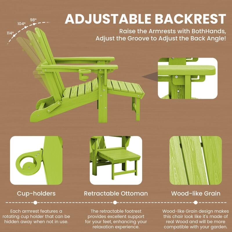 Folding Outdoor Chair with 3-Position Reclining Backrest & Telescoping Footrest