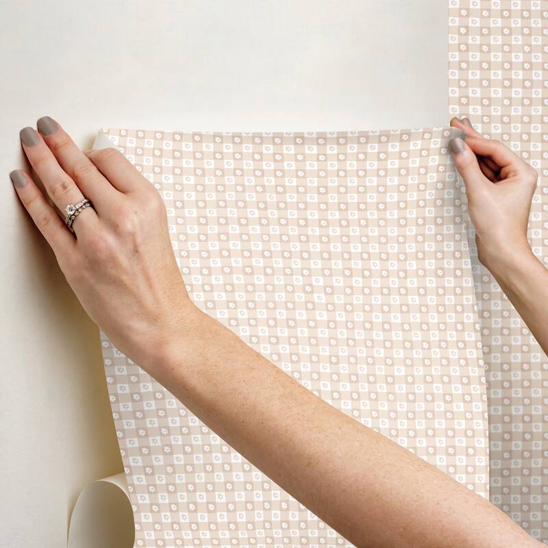 Rifle Paper Co. Daisy Gingham Blush Floral Check Premium Peel + Stick Wallpaper